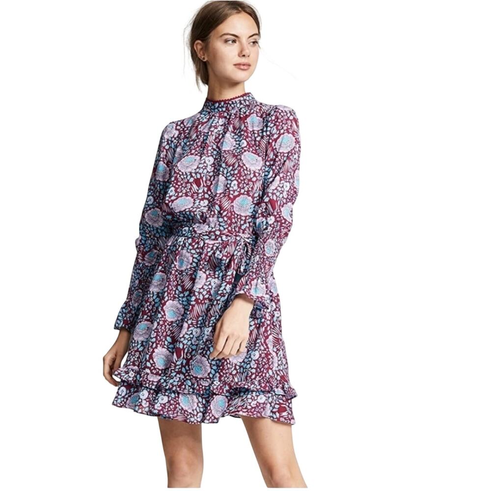 Rebecca Minkoff Belinda Floral Ruffle Mini Dress Purple Blue S